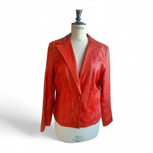 Red Leather One Button Blazer 